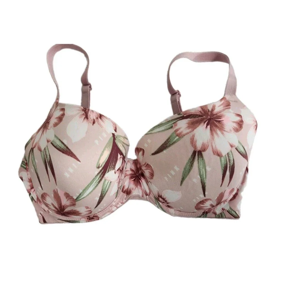 PINK VICTORIA'S Secret Bra 34DD Pink Floralwear wear everywhere Lightly Lined